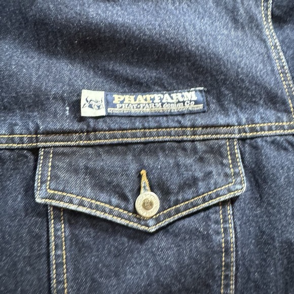 Vintage Phat Farm Jean Jacket Mens L Blue Denim Hip Hop Trucker 90s Hong Kong - Picture 3 of 15
